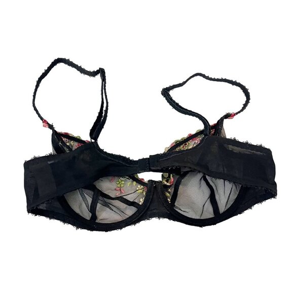 Freya Plunge Balcony Bra Black Mesh Pink Green Floral Lingerie - Size Medium - Picture 2 of 3